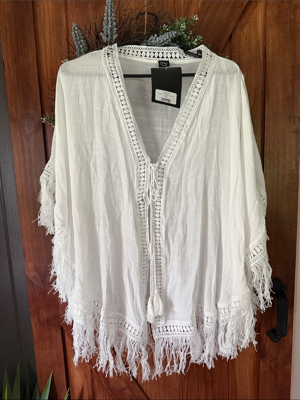 Boho Fringe Open-Front Women's Top - White